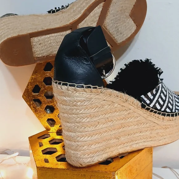 Marc Fisher Black and White Espadrille Wedges - Picture 5 of 5